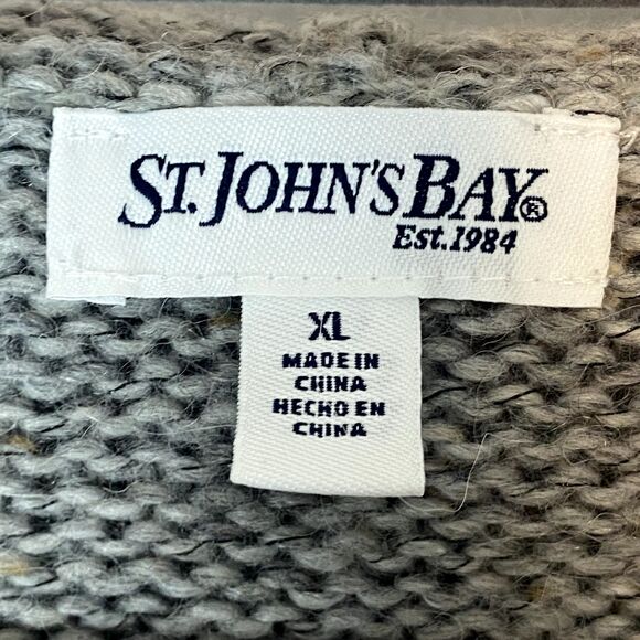 St. Johns Bay Fair Isle Cardigan Sweater Women's XL Gray Nordic Fisherman Knit - Picture 4 of 6
